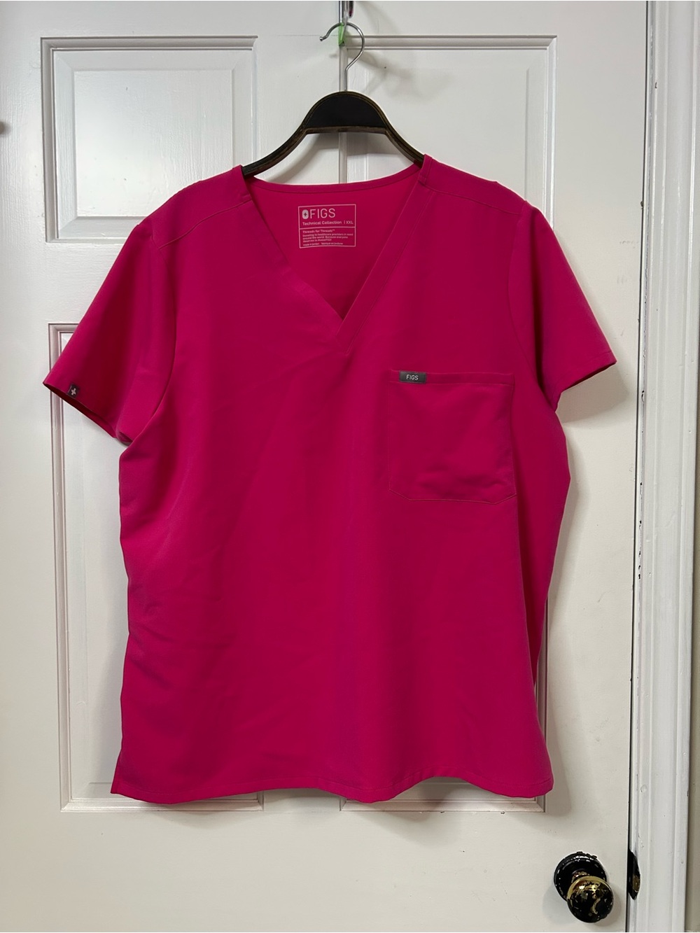 FIGS Women's V-Neck Scrub Top in Hot Pink